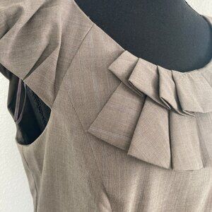 Jax Knee Length in Brown, Pleated Neckline, Waist and Shoulder Detail, Size 8